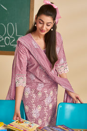 Pink Pure Cotton Block Printed Casual Wear Suit